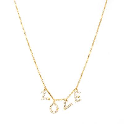 China 2022 Fashion Cubic Letter LOVE Choker Punk 2022 Gold Filled Jewelry Sweater Chain Zircon Pendant Necklace For Women for sale