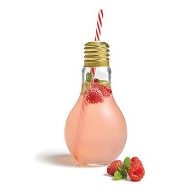 China Sustainable Creative Drink Juice Mug Milk Tea Cup Bulb Shaped Glass Cup With Lid for sale