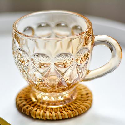 China Sustainable 200ml Vintage Embossed Coffee Glass Mugs Mug Amber for sale