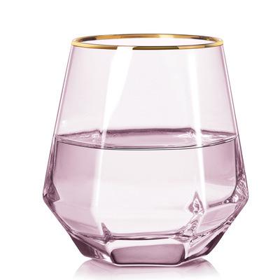 China Diamond Shape Gold Rim Gray Viable Nordic Pink Whiskey Style Cup Glass Tumblers Water Tumbler Glass Cups for sale