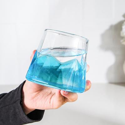 China Viable Creative Iceberg Shape Light Blue Tumber Cup 300ml 10oz Glass Cup Heat Resistant Clear Blue Mug For Tea Coffee Spirits for sale