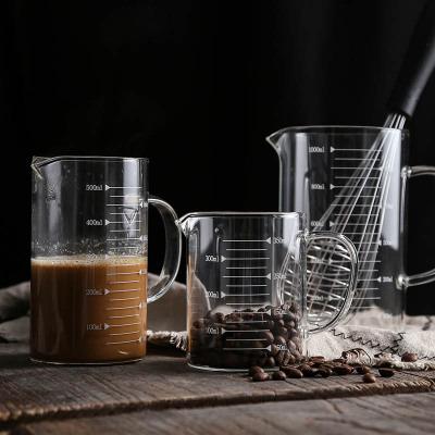 China Li Qing Factory Wholesale 350ml/500ml/1000ml Viable High Quality Borosilicate Scale Measuring Transparent Glass Cup With Handle for sale