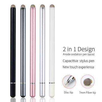 China Metal 2 in 1 Fiber Tip Disc Touch Screen Stylus Pen Touch Pen with Magnetic Cap for iPhone iPad Laptop for sale