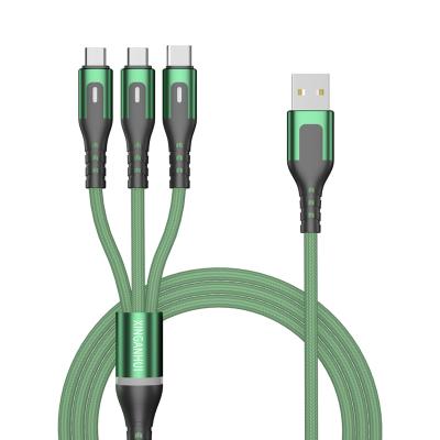 China custom high quality 3A fast charging nylon braided 3 IN1 USB cable multifunction fast charger universal data cable with custom LOGO for sale