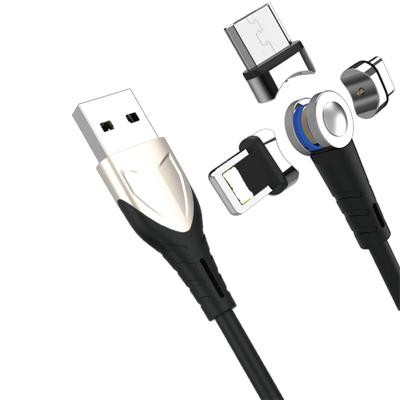 China Newest Hot Selling Mobile Phone 3 in 1 180 Degree Strong Magnetic Rotatable LED Type C Cable with 1m Data 2A USB C Fast Charging Cable for sale