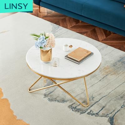 China Linsy France Design Sofa Short Coffee Tables Modern Metal Stainless Steel Adjustable Round Shape Luxury Gold (Other) Tea Table Set 348T for sale