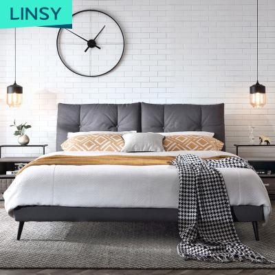 China Linsy Modern Large Home Fabric Double Material Legs Bed 1.8 Meters Bed Nordic Luxury Bedroom Furniture Soft Bed Solid Wood As Product Color Picture for sale