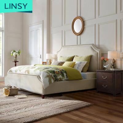 China Other Latest Linsy King Size Double Bed Solid Wood Designs Classic White Upholstered Wooden Twin Princess Bed For Girls RAF1A for sale