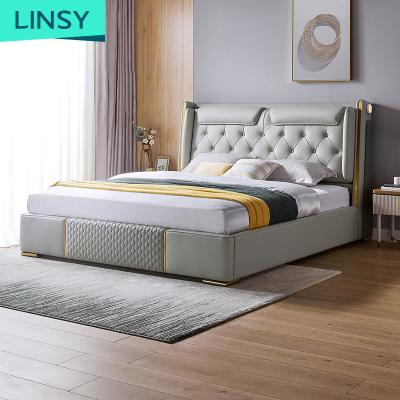 China Other Linsy Fashion Modern Bedroom Furniture King Size Genuine Leather Beds R305 for sale