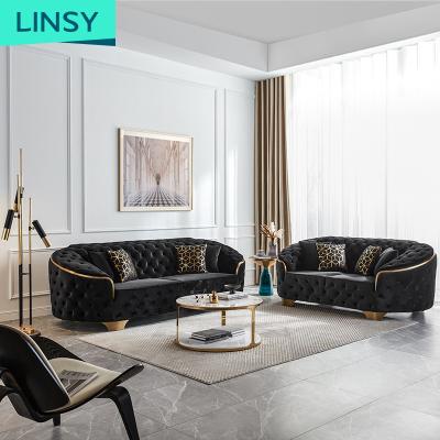 China Linsy Nice Velvet 2Seat 3 4 Seat Convertible Black Fabric Sofa Home Soft Luxury Couch Chesterfield Sofa Living Room Furniture RBJ8K for sale