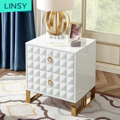 China Linsy Small Night Stand (Other) French White Gold Bedside Table Metal Bedroom Adjustable Luxury Modern Nightstand Organizer Dz3B for sale