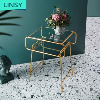 China Glass Adjustable Modern Luxury Nordic Gold Bed Side Table Comodini (The Other) Linsy French Bedside Table Organizer Night Stand EO1B for sale