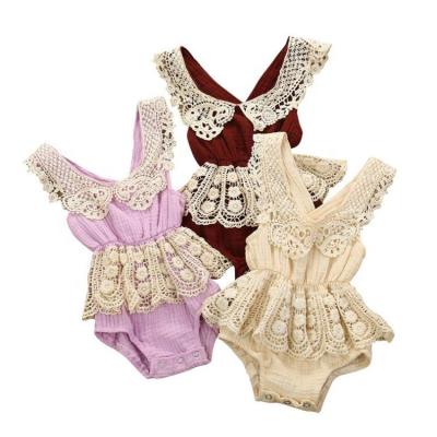 China 2021 Fashion Design Lace Baby Girl Backless 100% Cotton Baby Romper for sale