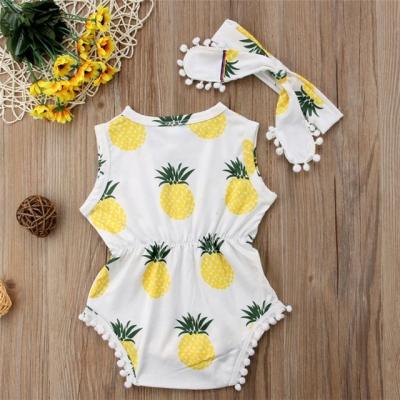 China Lovely latest design stripe floral pom pom romper baby clothes romper for sale