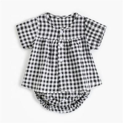 China 100% cotton Korean version of the CIA style baby suit plaid shirt short sleeve baby briefs two pieces for sale