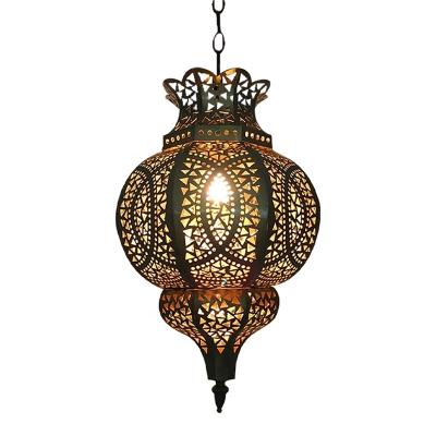 China Wrought Iron Lantern Cavity Chandelier Retro Pendant Lamp Attic Arabic Turkish Moroccan Contemporary Retro Ceiling Lamp for sale