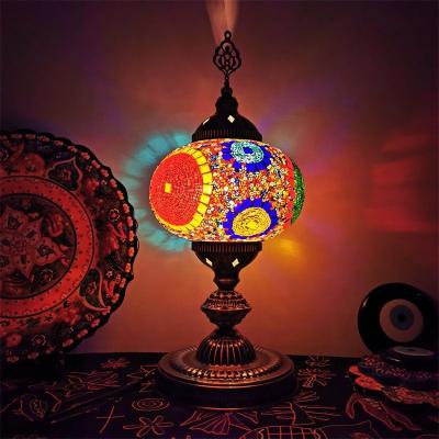 China Handmade Turkish Glass Mosaic Glass Shade Large Bronze Base Globe Mosaic Table Lamp for sale