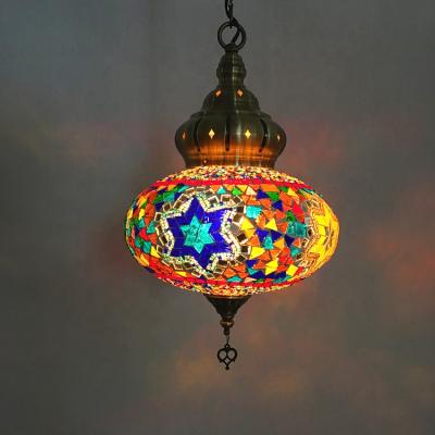 China Mediterranean Oval Shade 1 Glass Ceiling Light Moroccan Turkish Pendant Light For Bedroom for sale