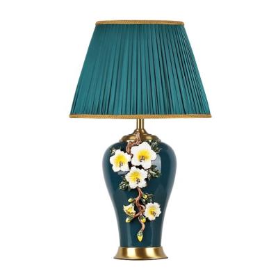 China Handmade American Green Glaze Porcelain Pottery Table Lamp Base Ceramic Bedside Lamps for sale