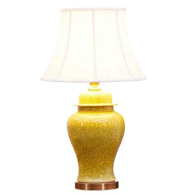 China Handmade Decorative Yellow Porcelain Ice Cracked Ceramic Table Lamp For Living Room And Bedroom for sale