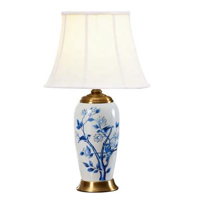 China Handmade Blue Base Porcelain Table Lamp Pottery Traditional Traditional Bedside Lamps For Living Room for sale