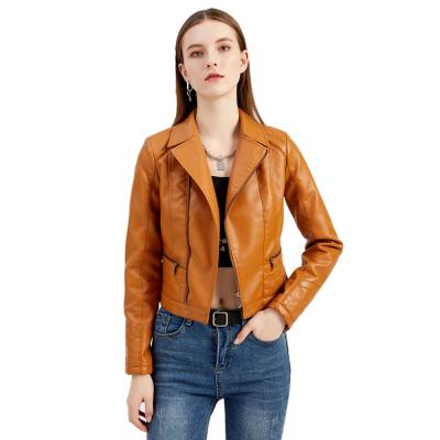 China Anti-wrinkle Women Washed Jacket Leather Blazer Motorcycle PU Ladies Coat Piping Jacket for sale