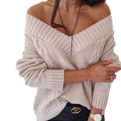 China V Neck Chunky Loose Ladies Pullover Warm Winter Anti-wrinkle Knit Winter Women Sweaters for sale