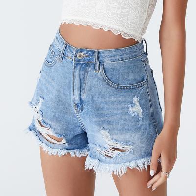 China 2021 QUICK DRY Ladies Denim Distressed Hot Shorts Ripped Casual Summer Women Mid Waisted Short Pants With Pockets for sale