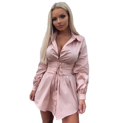 China 2021 new arrivals fashion shirt dress women's breathable women's casual shirt dress with belt plus size women's clothing for sale