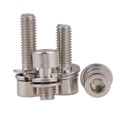 China Round 304 Stainless Steel Hexagon Socket Combination Spring Washer Three Combination Flat Screws And Bolts Cup Head M2-M6 Stainless Steel Bolts for sale