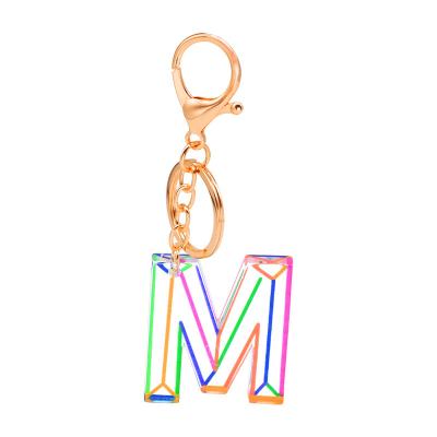 China Acrylic Key Ring Chains Bag Charm Accessories Glitter Resin Alphabet Couples Letter Keychains Pendant Men Women Promotion Gift for sale