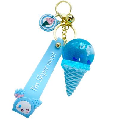 China New Promotion Gift Crystal Ice Cute Keychain Luxury Floating Cute Mobile Key Ring For Women Bag Pendant Quicksand Keyfob for sale