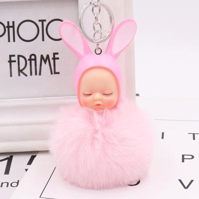 China Plush Pompom Rabbit Fur Ball Car Key Chain Fluffy Sleeping Baby Key Chain Key Chain - Doll Key Chain for sale