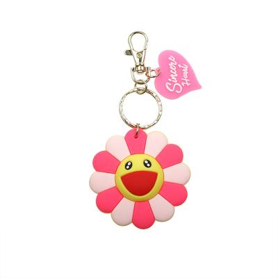 China Promotion Gift Manufacturer Supply Kawaii Soft Keychain PVC Ring Heart Shape Sunflower Soft Key Chain for sale