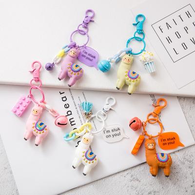 China Promotion Gift PVC Tassel Bell Chain Alpaca Key Chain Cute Purple White Orange Key Chains PVC DIY Keychain for sale