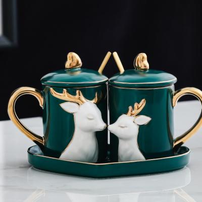 China Couples Ceramic Mug Gift Sustainable Luxury Embossed Exquisite Coffee Mug for sale