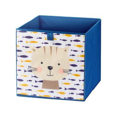 China Multifunctional Viable Space House Blue Cat Save Animal Prints Flexible Stackable Canvas Baby Toy Organizer Storage Box for sale