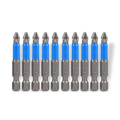 China Cheap Price Fast Working Batch Head Blue Leather Wrapped 10 Pcs Phillips Ph 2 S2 50mm PH2 Cross Anti-Slip Screwdriver Bits for sale