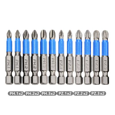 China 12PCS PZ1 PZ2 PZ3 PH1 PH2 Fast Working PH3 Cross Non Slip Strong Magnetic Screwdriver Batch Wind S2 Head Bit for sale