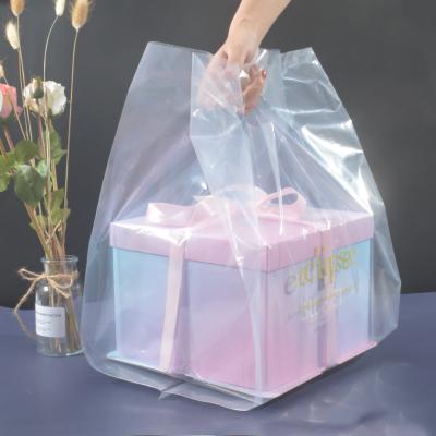 China Clear Barrier Carrier Bags For Cakes Plastic Goods Take Away Custom Clear Printing Shopping Bag Handle Die Cut Bag For Boxes for sale