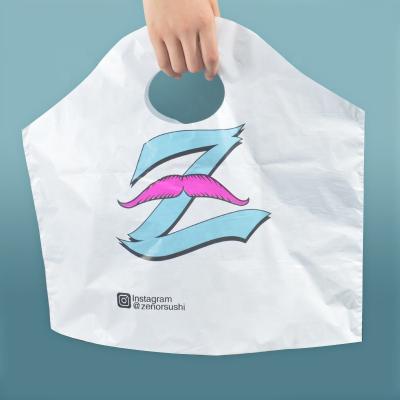 China Plastic Food Go Barrier Take Out Plastic Bag Wave Carrier Die Cut Plastic Bag Customized With Logo Print for sale