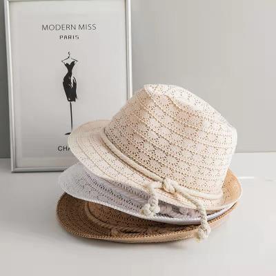 China Character Summer Beach Sun Lace Up Jazz Hollow Hot Sale Super Quality Summer Panama Straw Hat for sale