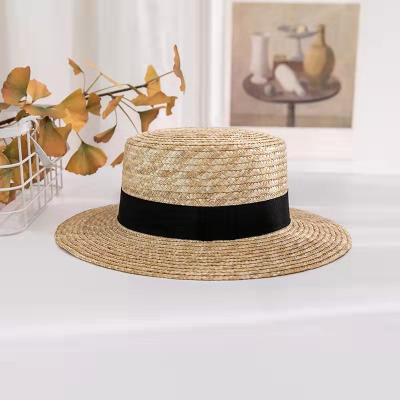 China Hot Selling Bulk Men's Wide Brim Straw Hat Striped Straw Flat Top Outdoor Neutral for sale