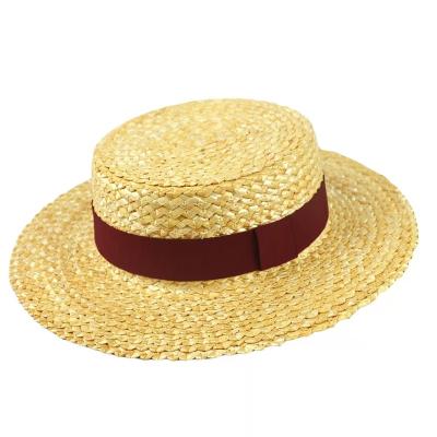 China 2022 New Design Character Flat Surface Wheat Unisex Custom Made Straw Hat Man Handmade Logo for sale