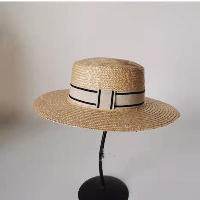 China Character Hot Selling Pastoral Beach Outdoor Men's Women's Flat Surface Unisex Ribbon Straw Hat for sale