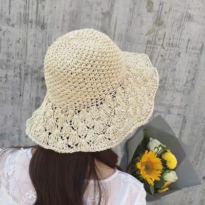 China 2022 Character Women's Summer Grass Petal Natural Cavity Folding Straw Hat Soft for sale