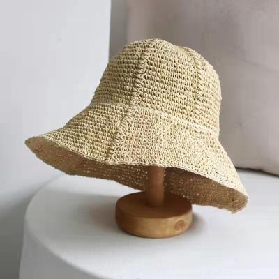 China Simple Style Straw Wide Brim Bucket Hot Sale Pure Color Women Ladies Summer Character Hat for sale