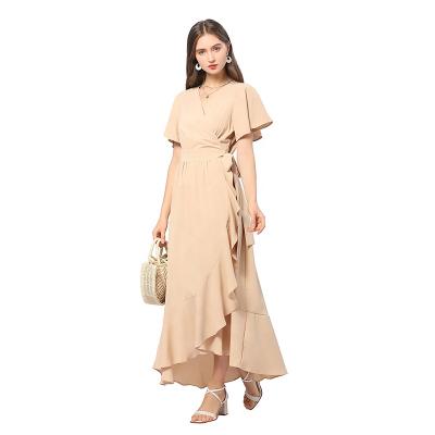 China CGYY 2021 Vintage Summer Beach Anti-Static V-Neck Knit Dress Maxi Short Sleeve Long Boho Bohemian Casual Dress for sale