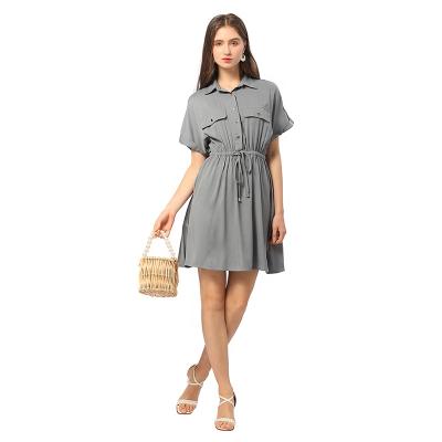 China CGYY Breathable 2021 Ladies Summer Boho Dress Belt Solid Knit Ruched Elegant V-Neck Beach Women Cotton Vestidos Dress for sale