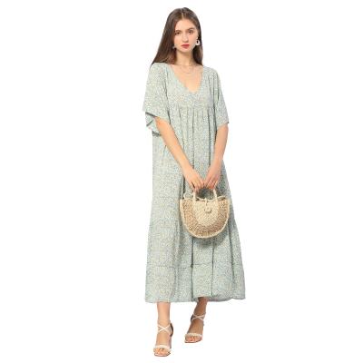 China CGYY Anti-Static Elegant Ladies Vestido Plus Size Maxi Summer Floral V-Neck Beach Dress Knittd Women Long Boho Dress for sale